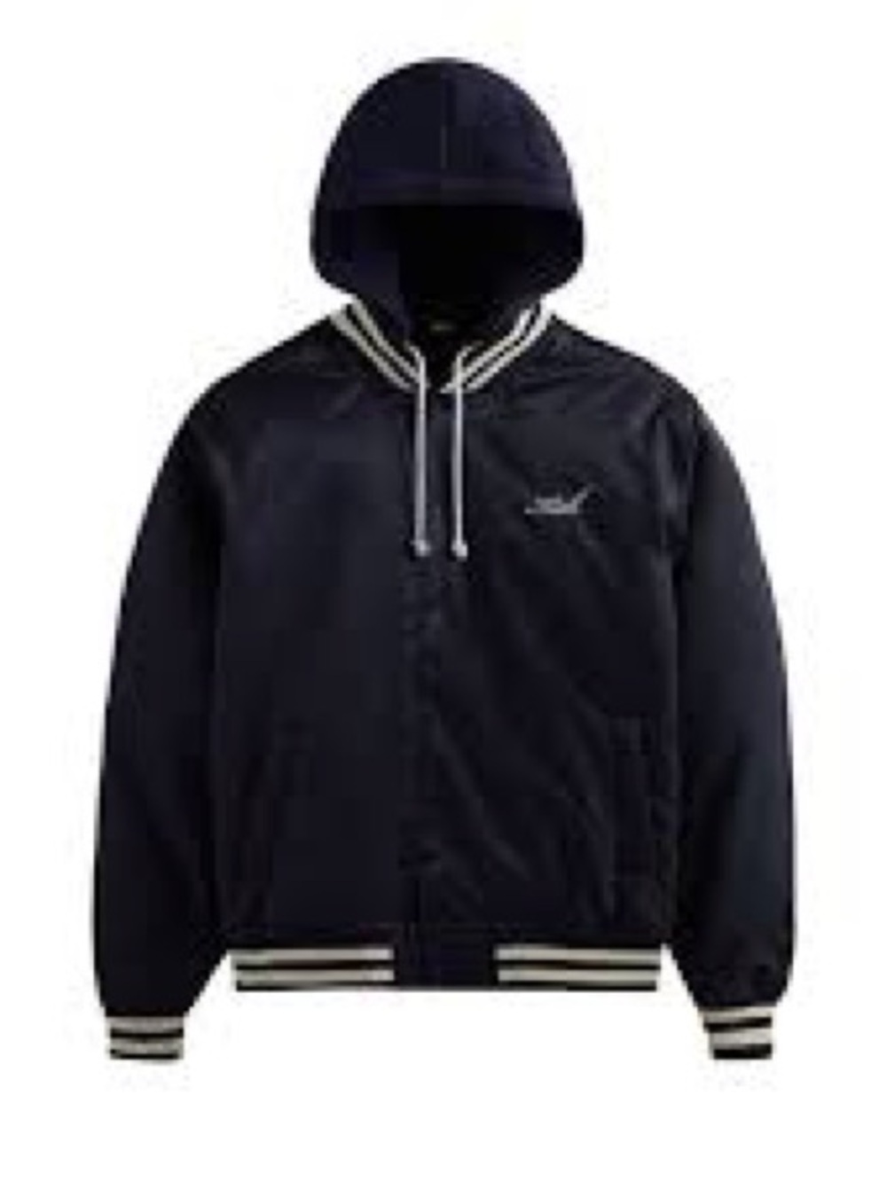 Kith Black Hooded Bomber Jacket with White Stripe Trim